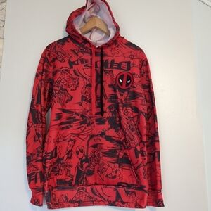 Marvel Deadpool Hoodie Graphic Logo Mens Small Red Streetwear Cosplay